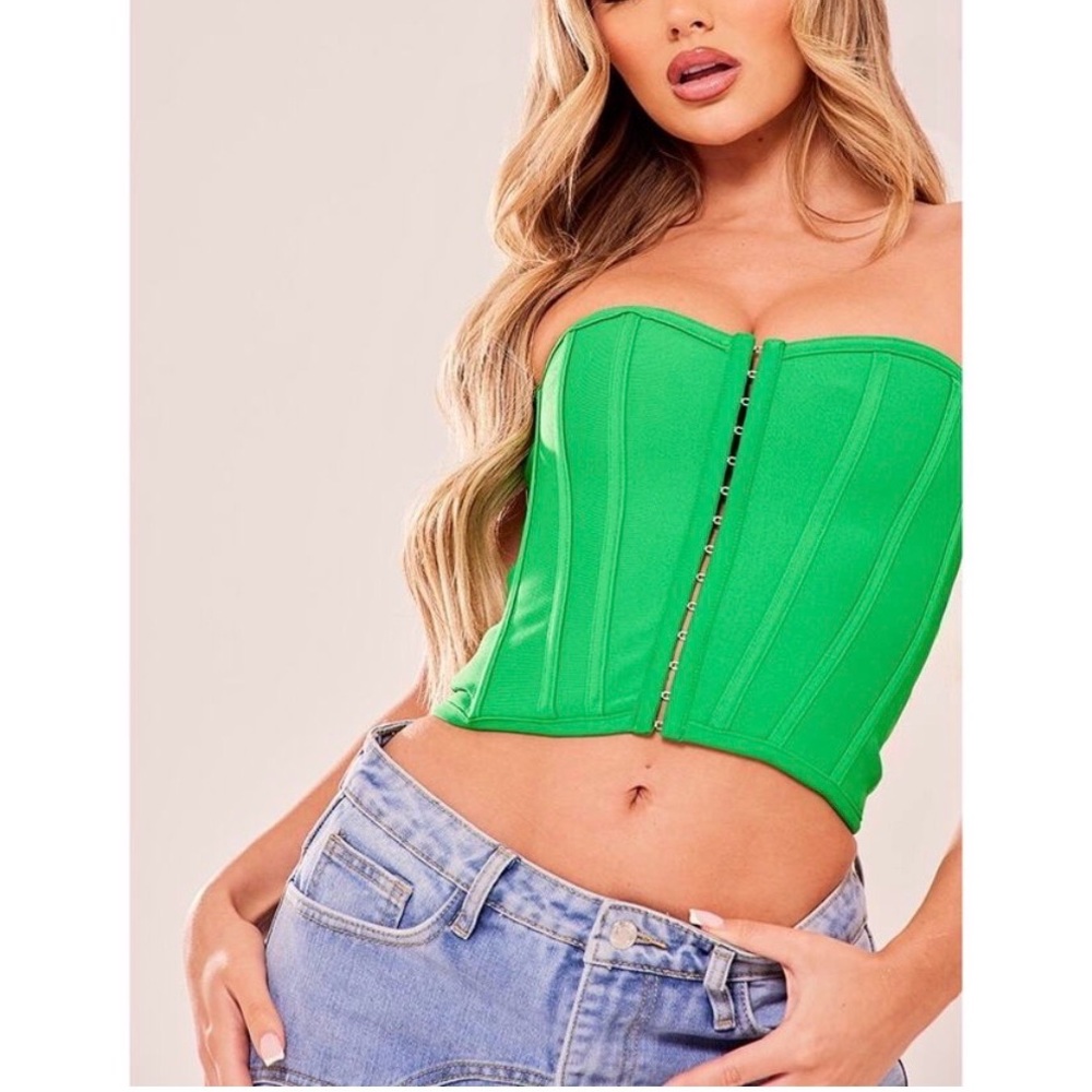 Pretty Little Thing Green Strapless Corset Top